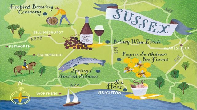 Local food and drink Sussex, Ghyll Manor: food map